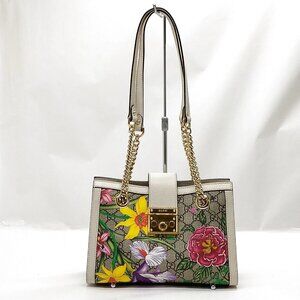 Authentic Gucci Padlock GG Flora Small Shoulder Bag Blooms Print Canvas Chain